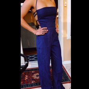 TOBI XS blue open back jumpsuit